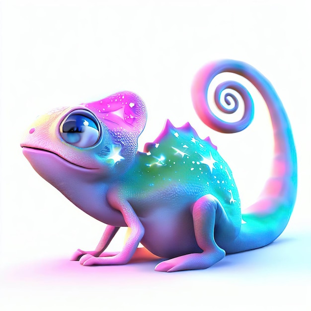 Photo a colorful chameleon with stars on the tail