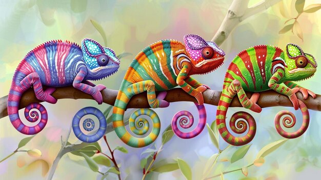 Photo colorful chameleons in their habitat