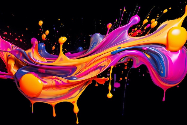 Colorful Chaos Illuminated Neon Paint Splatters on Dark Canvas A Vibrant Street Art Masterpiece