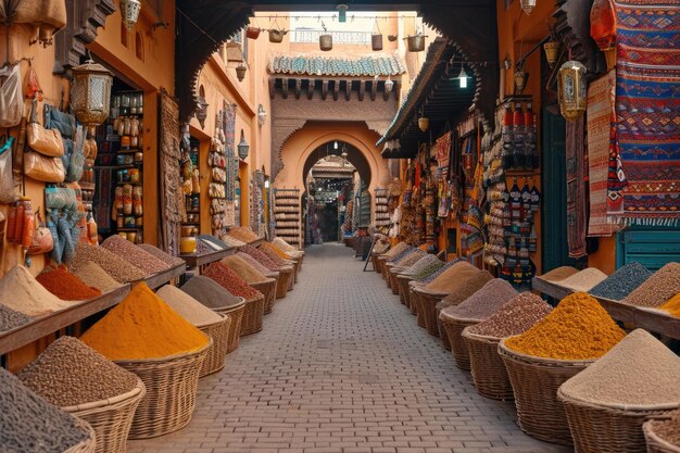 a colorful and characteristic bazaar of fragrant spices Morocco Marrakech