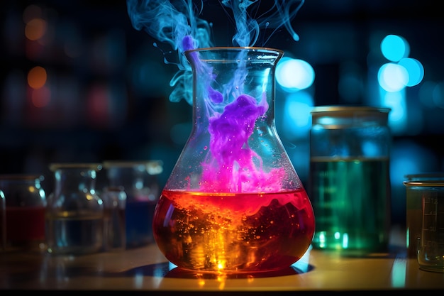 A colorful chemical reaction in a beake