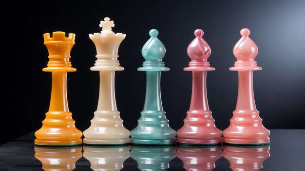 Colorful Chess Pieces With Precisionist Lines And Tonal Sharpness