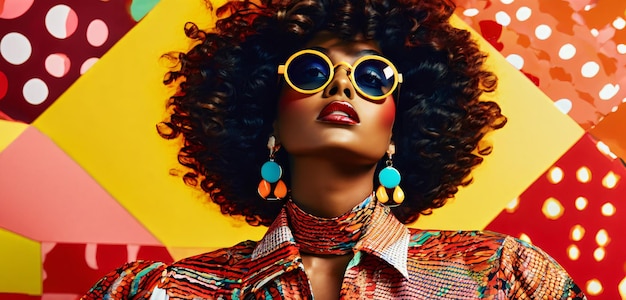 Foto colorful chic closeup splendida donna africana retro colors reimagined