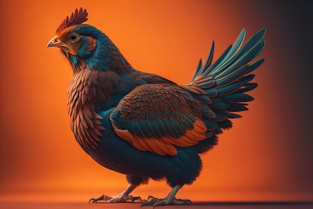 Colorful chicken on a solid color background studio photo ai generative