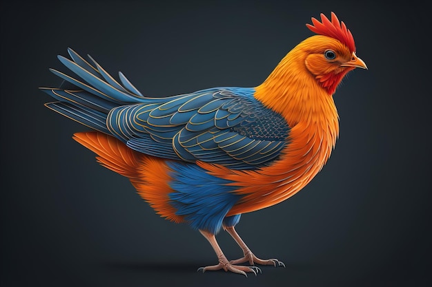 Colorful chicken on a solid color background studio photo ai generative