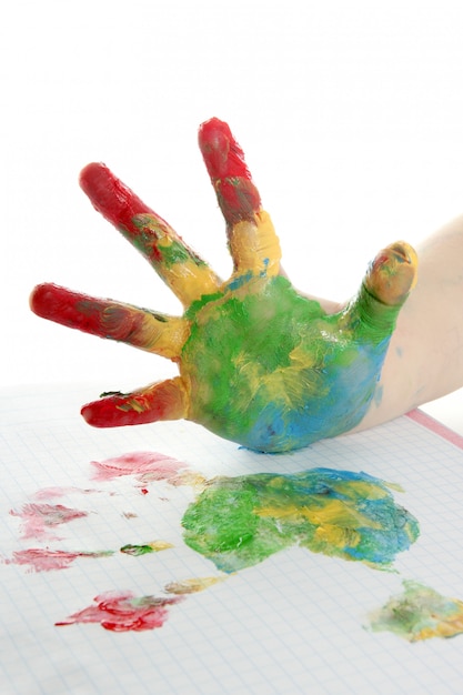 Colorful children hand painted over white