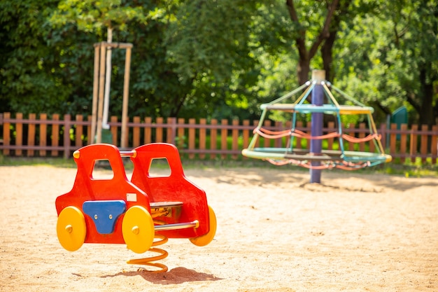 Colorful children playground activities in public park in prague czech republic