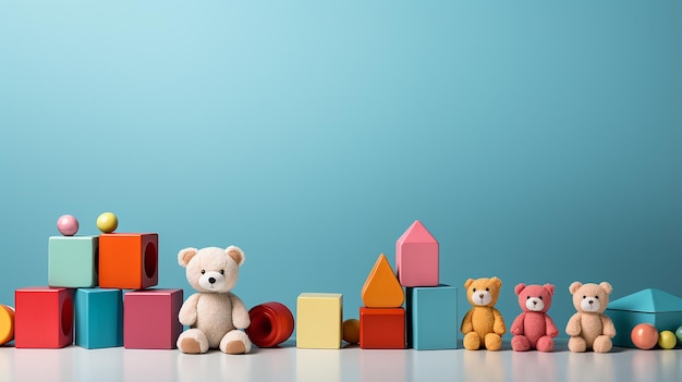 Colorful Children's Cubes on Solid Blue Background