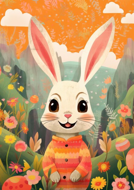 colorful childrens illustration cute bunny