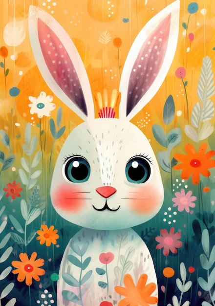 colorful childrens illustration cute bunny