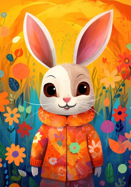 colorful childrens illustration cute bunny