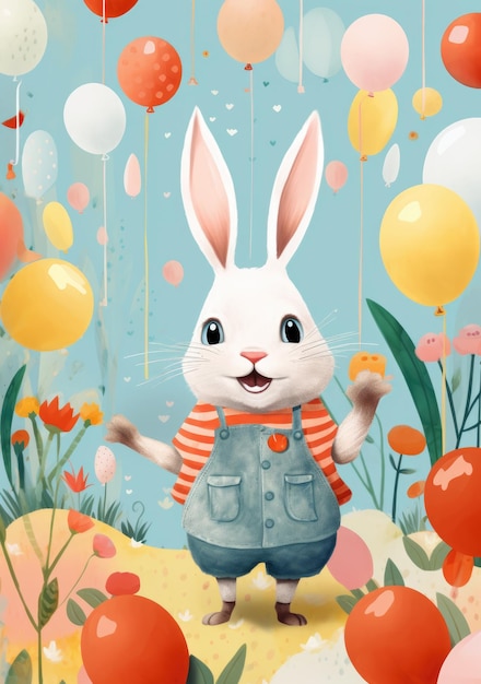 Красочная детская иллюстрация милый кролик
