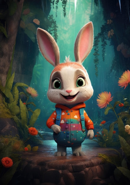 colorful childrens illustration cute bunny