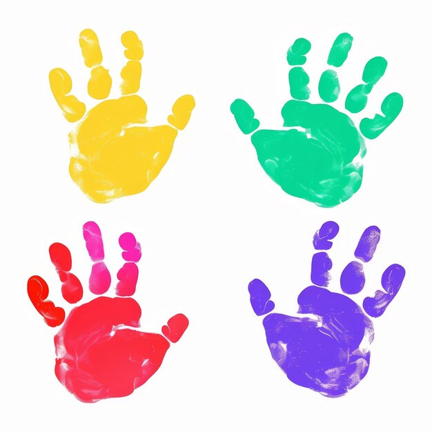 Photo colorful childs red handprints vector art