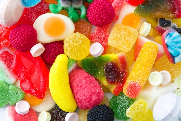 Colorful childs sweets and treats isolated 