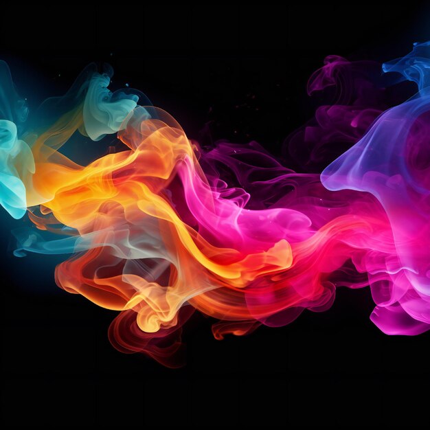 Colorful chimney smoke top down black background