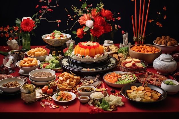 Colorful Chinese New Year Feast on a Table