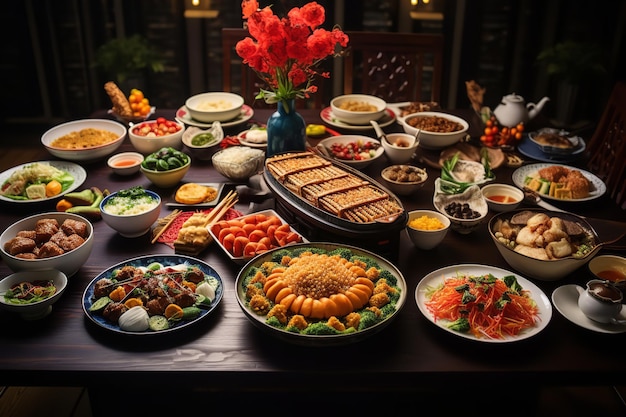 Colorful Chinese New Year Feast on a Table