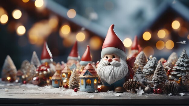 Colorful Christmas background with Santa Claus and Christmas toys