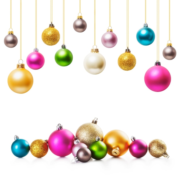 Colorful christmas balls collection on white background