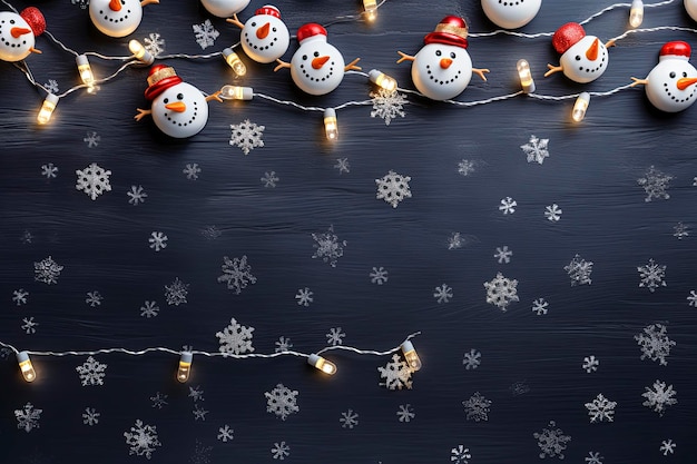 a colorful christmas border with mistletoe snowman and little lamps tumblr navy background