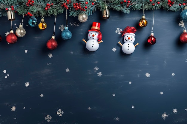 a colorful christmas border with mistletoe snowman and little lamps tumblr navy background