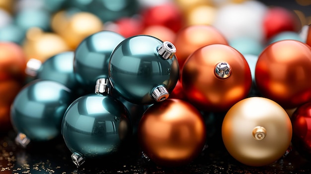 Colorful Christmas complex ornaments balls closeup