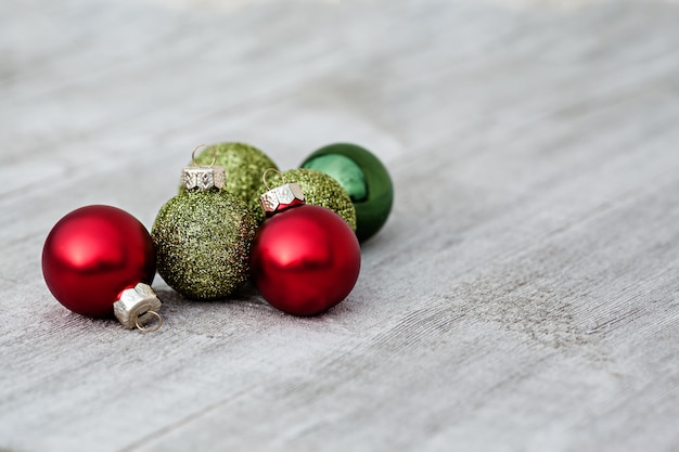 Colorful Christmas Decorations on Wooden Table in Daylight