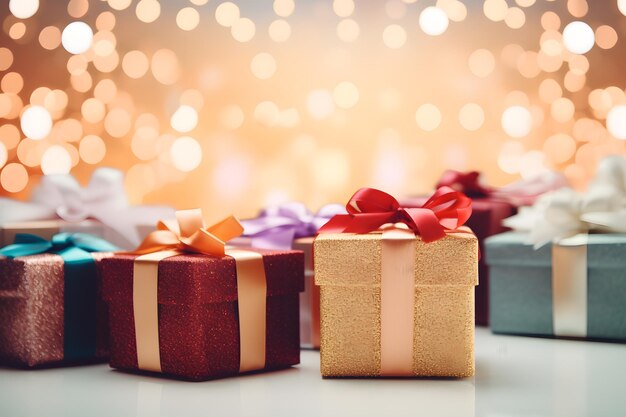 Colorful Christmas gift boxes arranged in a festive display