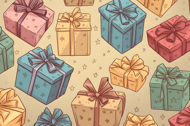 Colorful christmas gifts pattern background