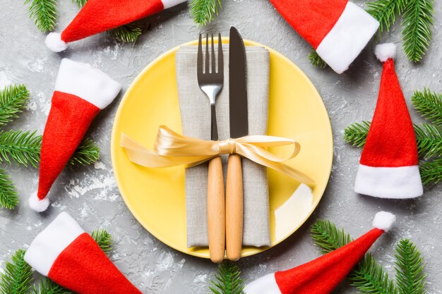 Colorful Christmas plate with decorations