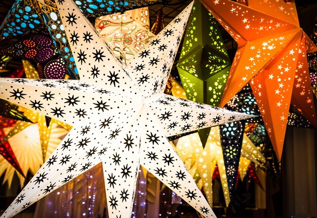 Photo colorful christmas star decorations at bath christmas market