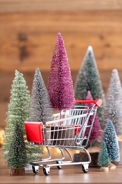 Colorful Christmas tree on wooden