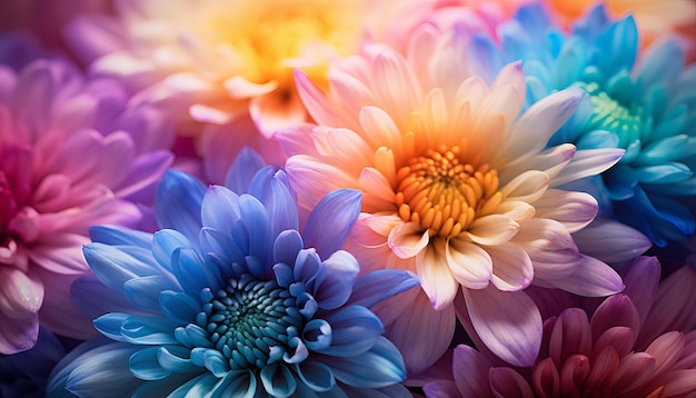 色とりどりの菊の花のマクロ撮影
