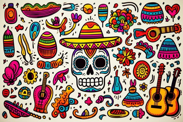 Photo colorful cinco de mayo doodles drawing image