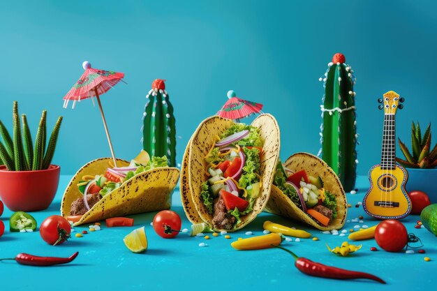 Photo colorful cinco de mayo taco with festive decorations