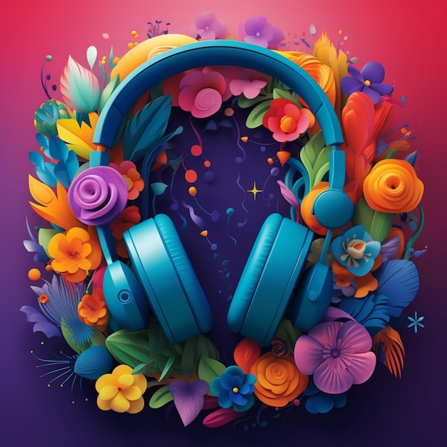 A colorful circle with headphones on it