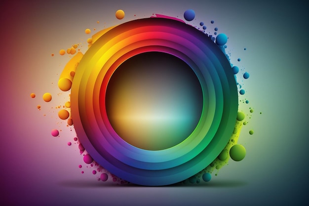 A colorful circle with a rainbow colored background.