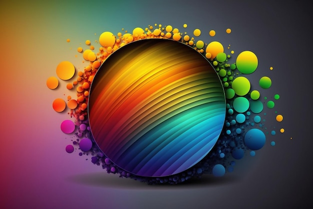 A colorful circle with a rainbow colored background.