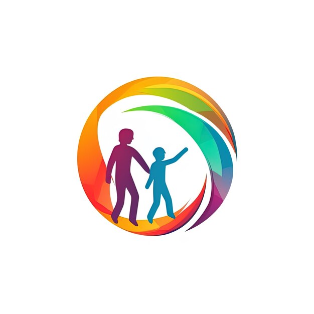 A colorful circle with a silhouette of a child and a child.