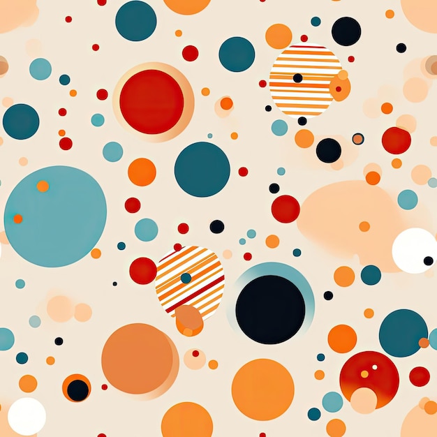 Colorful circles on a beige background in playful absurdity tiled