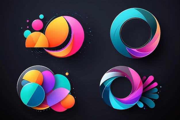 Photo colorful circles and sectors art geometric shapes in glass morphism style abstract vector design elements
