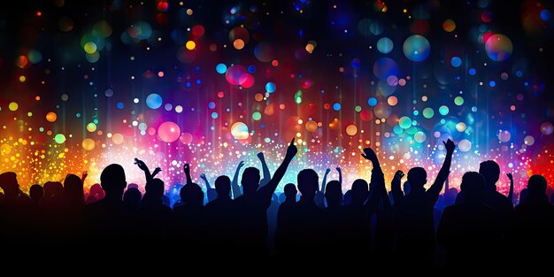 Photo colorful circles in a vibrant night party atmosphere all depicted as silhouettes the design should