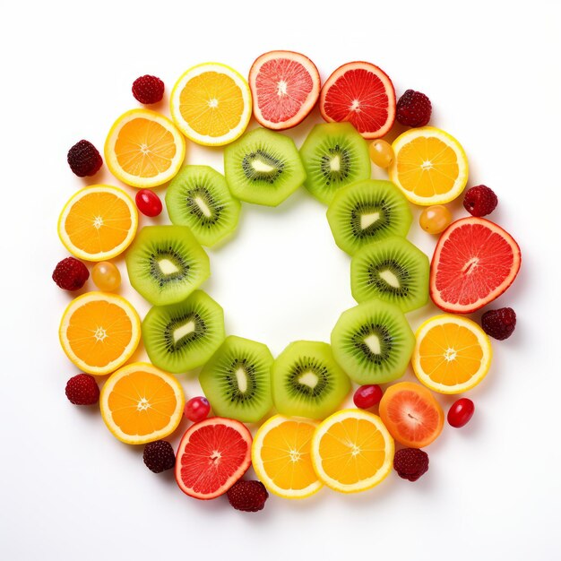 Colorful Circular Array of Freshly Sliced Fruits