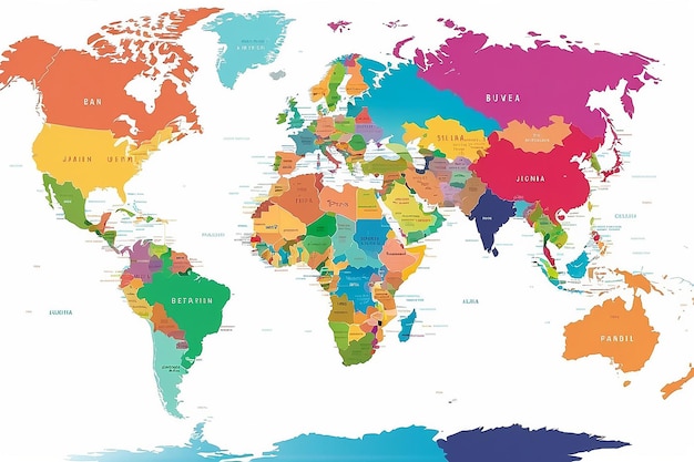 Colorful cities and countries on map