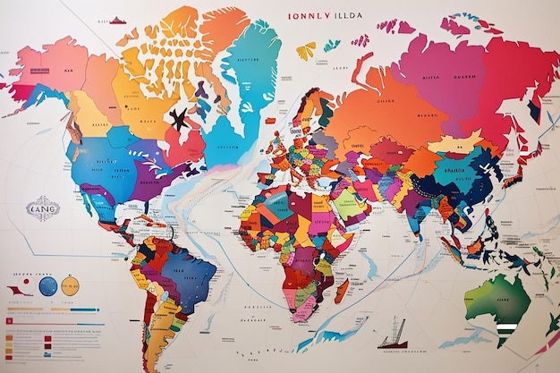 Photo colorful cities and countries on map