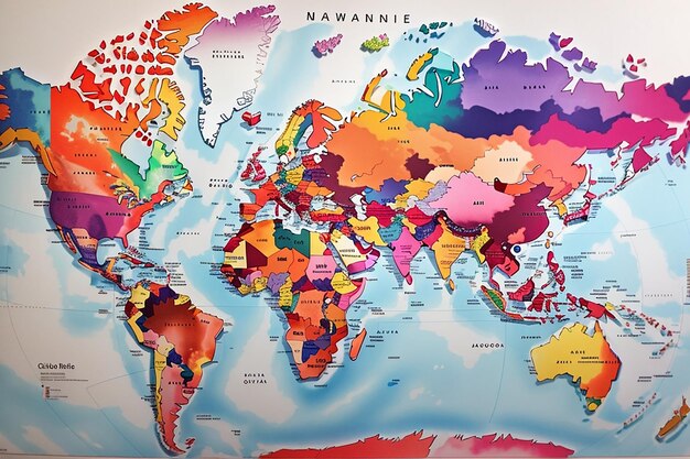 Photo colorful cities and countries on map