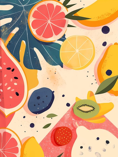 Фото Красочные иллюстрации цитрусовых и тропических фруктов