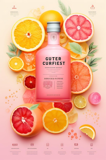 Foto colorato liquore di pompelmo con infuso di agrumi con un concetto creativo di design