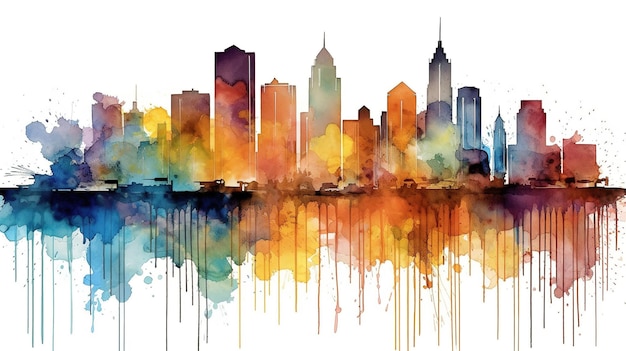 colorful city view waterpaint